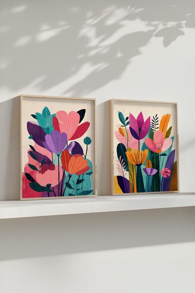 STARYUNA Set de pictură dublă cu compoziție de flori colorate abstracte cu ra...