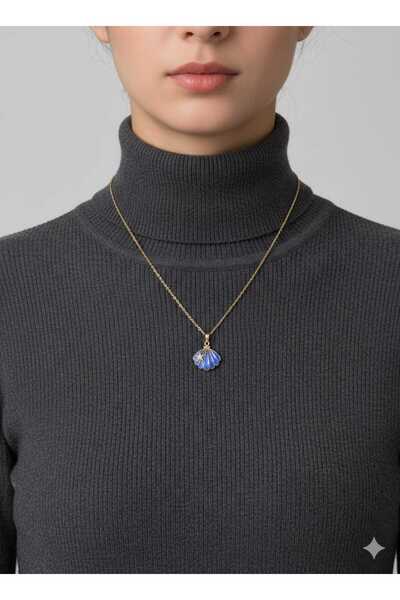 Store Yüzde Yüz Çelik Zincir Açılabilir Taş Detaylı Deniz Kabuğu Kolye