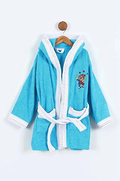 Bella Home Clown Embroidered Hooded Children's Bathrobe - 100% Cotton - Origi...