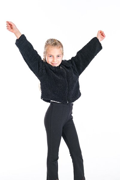 Miniro Kids SİYAH ASTARLI CROP PELUŞ MONT