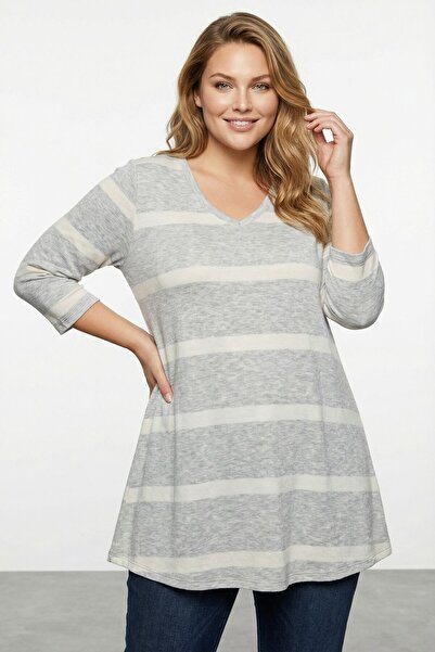 Stil Diva Великий розмір V-подібний виріз, розкльошена спідниця, довга смугас...