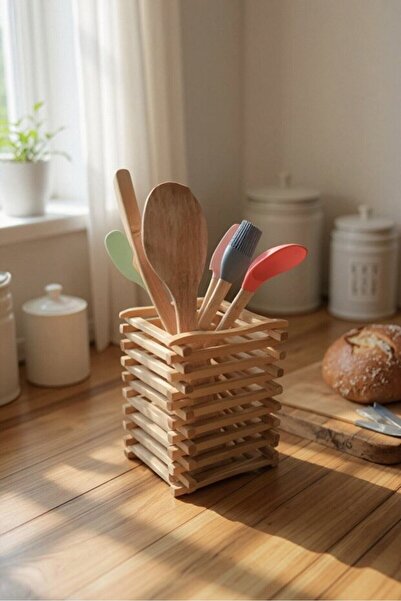 Homerest Bambu Kaşıklık, Modern Çizgili Bambu Tezgah Üstü Kaşıklık, Organizer...