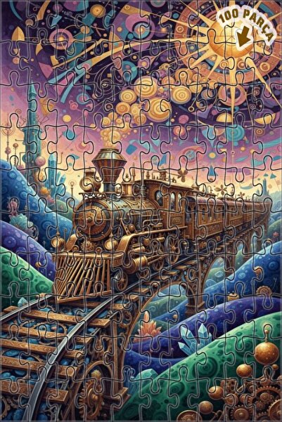 Teona Ahşap Buharlı Tren Sanatı Çift Katlı Çerçeveli Ahşap Puzzle 100 PARÇA 2...
