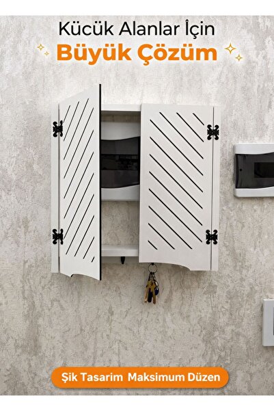 AA AHŞAP Panjur Kapaklı Dekoratif Elektrik Panosu Dolabı – Duvara Monte, Anah...