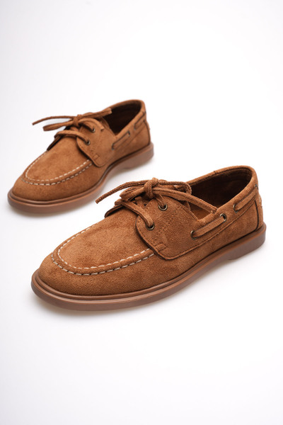 Artgoo Women's Tan Suede Daily Casual Sole Lace-Up Loafer Shoes