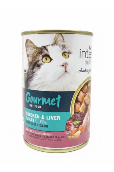 Inter Nutri طعام قطط رطب فاخر بنكهة الدجاج والكبد - قطع في مرق - 400 غرام