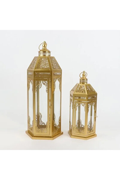 Generic 2-piece gold metal lantern set with a modern design