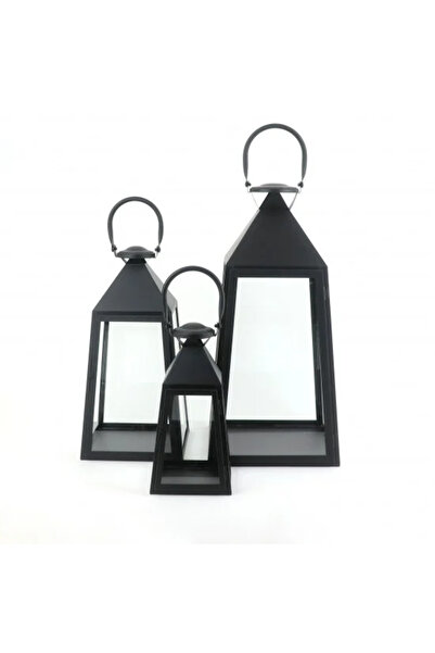 Generic Gold Metal Lantern Set with Clear Glass - 3 Sizes