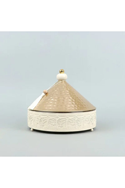 Generic Ramadan serving dish with a gold lid - 2.2 liter capacity