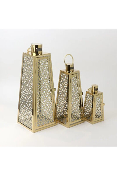 Generic 3-piece gold-plated steel lantern set with a luxurious design
