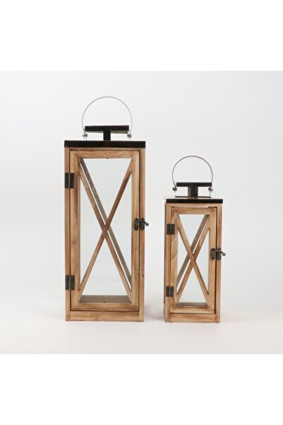 Generic 2-piece wooden and steel lantern set with a modern design