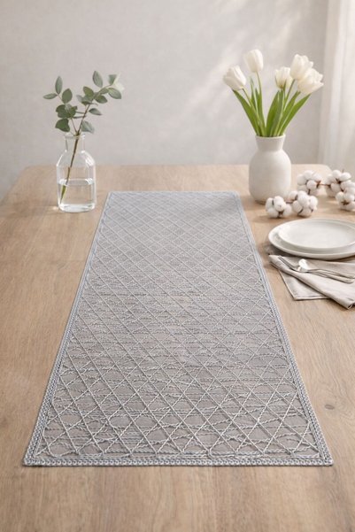 Yavuzhan Metal Stylish Table Runner with Lace Look – 37X113 cm |   Decorative Living Room & Kitchen Runner