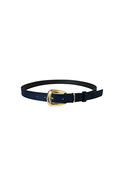 stravis Navy Blue Suede Belt with Gold Buckle