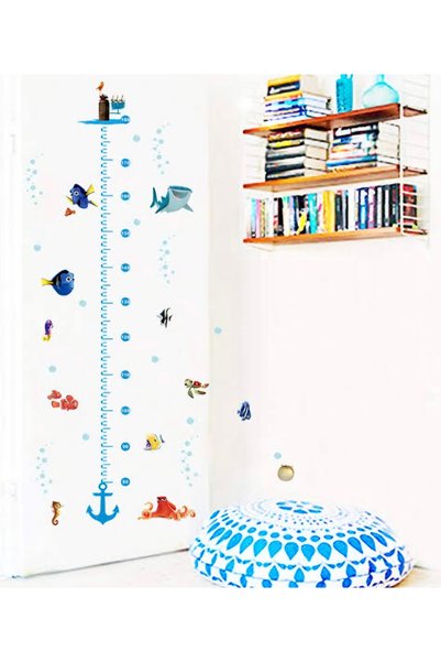 mertyavm Sticker Boy Height Chart Children's Room Wall Decoration Ocean Animals 80-180cm Height Chart Waterproof Sticker