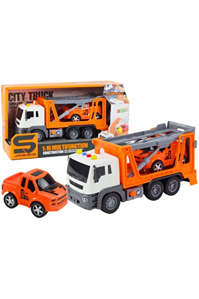 LEAN Camion platforma multifunctional 1:16 cu lumini si sunete, portocaliu, c...