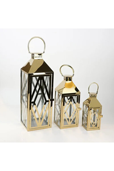 Generic 3-piece gold-plated steel lantern set with a luxurious design