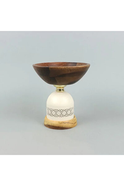 Generic Wooden serving dish with a decorative metal base