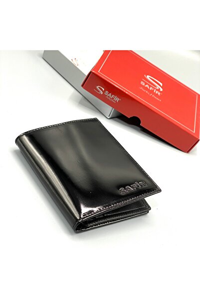 SAFİR Erkek Cüzdan Siyah Rugan Parlak . Damat + Hediyelik Parlak Cüzdan