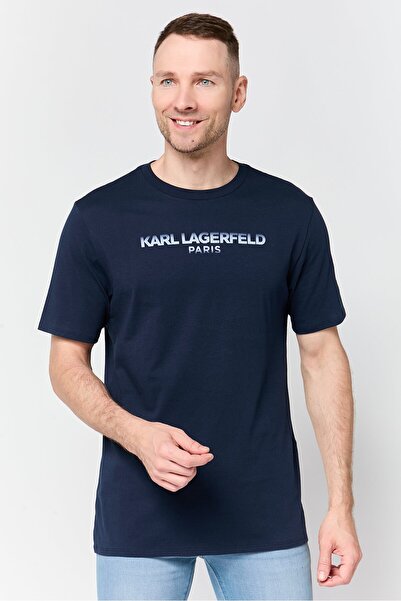 Karl Lagerfeld Men Crew Neck Short Sleeve Brand Logo T-Shirt, Navy
