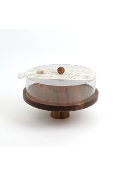 Generic Round serving tray with a wooden base and acrylic lid with palm tree ...