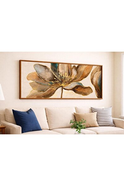 woodhomeworks Tek Parça Gerçek Ahşap Yatay Panorama Çerçeveli Tablo sarı yald...