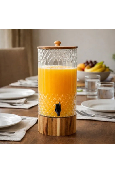 Generic وعاء عصير جاك بتصميم فريد وقاعدة خشبية، سعة 6.6 لتر