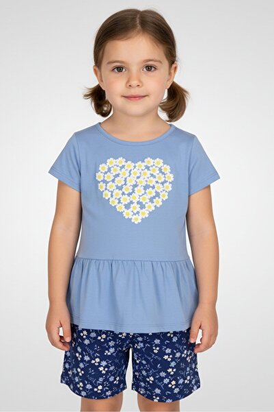 Freestyle طقم تيشيرت وشورت مطبوع عليه زهور للبنات الصغيرات، 4 قطع، متعدد الألوان