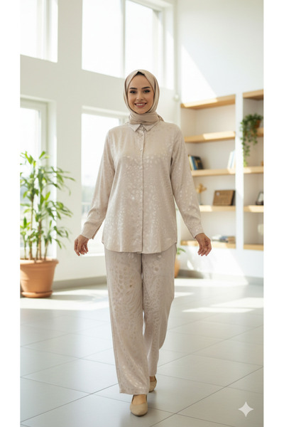 EB SCARF Silk Look Satin Jacquard Double Suit