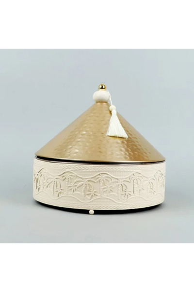 Generic Ramadan serving dish with a gold lid - 3 liter capacity