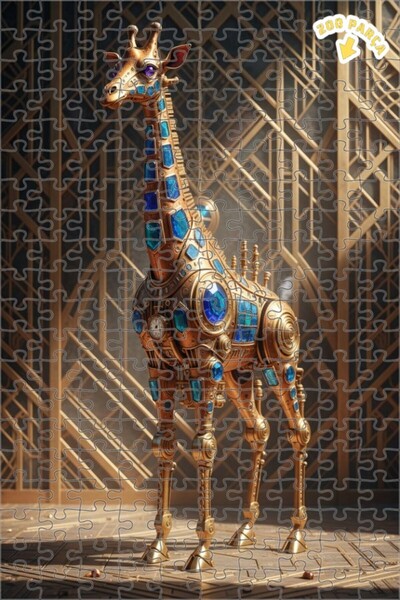 Teona Ahşap Altın Mekanik Zürafa Yağlı Boya Görünümlü Çift katlı Çerçeveli Ah...