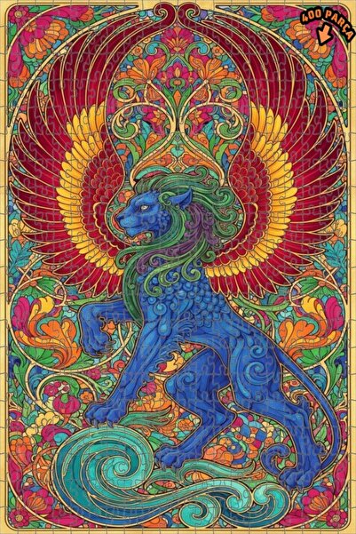 Teona Ahşap لغز فني على شكل أسد أزرق مجنح بمظهر لوحة زيتية 400 قطعة 35×35