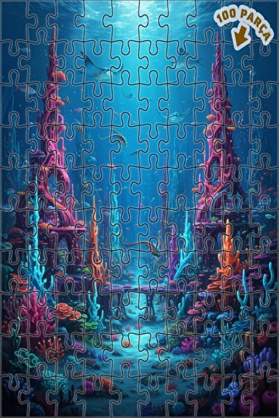 Teona Ahşap لغز خشبي بمظهر لوحة زيتية لمدينة المحيط الغامضة 100 قطعة 25×25