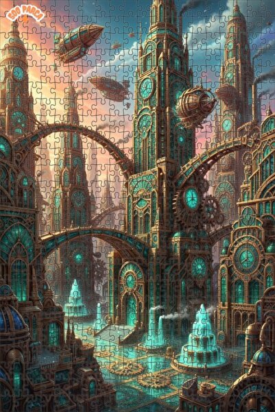 Teona Ahşap لغز خشبي بإطار مزدوج الطبقات مع مشهد مدينة الساعات البخارية 500 ق...