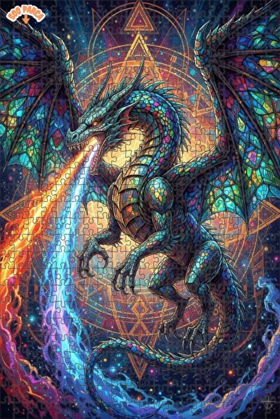 Teona Ahşap لغز خشبي فني حديث بمظهر الزجاج الملون على شكل تنين سحري 500 قطعة ...