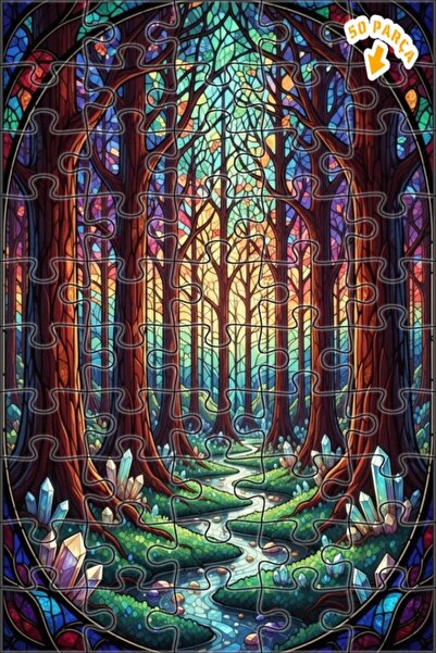 Teona Ahşap لغز خشبي مؤطر بطبقتين بمظهر لوحة زيتية لغابة سحرية كريستالية 50 ق...