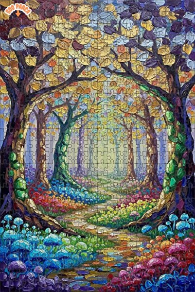 Teona Ahşap لغز خشبي بمظهر لوحة زيتية لطريق الغابة السحرية 500 قطعة 50×30