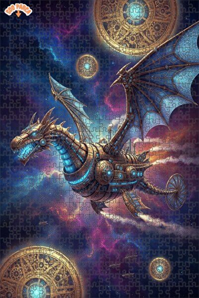 Teona Ahşap Steampunk Dragon Universe Double Layer Framed Wooden Puzzle 500 P...