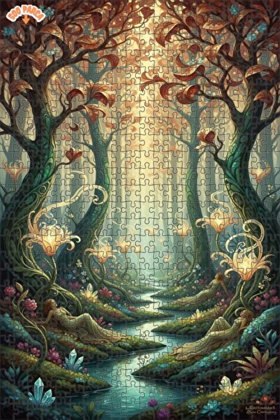 Teona Ahşap لوحة زيتية تصور نهر الغابة الخيالية، لغز خشبي مؤطر بطبقتين 500 قط...