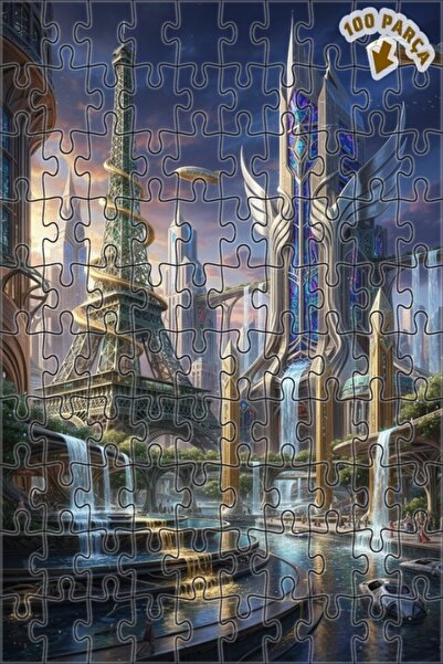 Teona Ahşap لغز خشبي بإطار مزدوج الطابق من باريس المستقبلية 100 قطعة 25x25