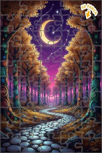 Teona Ahşap لغز فني لغابة سحرية بإضاءة القمر 50 قطعة 15×25