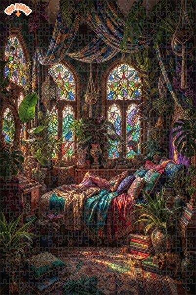 Teona Ahşap لغز خشبي بإطار مزدوج الطبقات بتفاصيل زجاجية ملونة من بوهيم دريم 5...