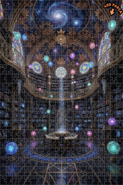 Teona Ahşap Mysterious Galaxy Library Oil Painting Look Double Layer Framed W...