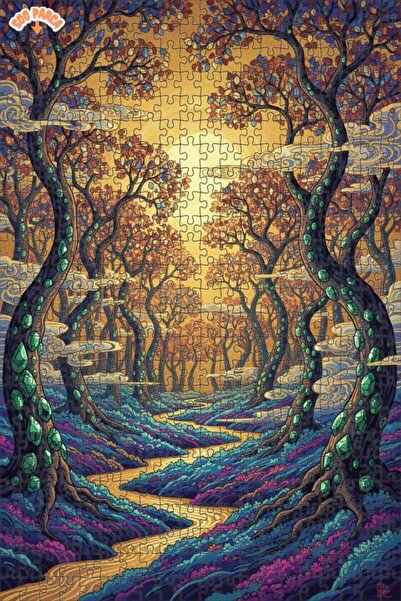 Teona Ahşap لغز خشبي مؤطر بطبقتين بمظهر لوحة زيتية لطريق الغابة الساحرة 500 ق...