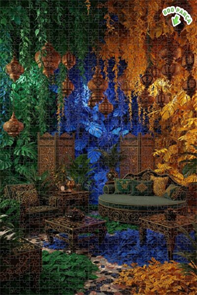 Teona Ahşap لغز خشبي مؤطر بطبقتين بمظهر لوحة زيتية يصور حديقة غامضة وفوانيس، ...