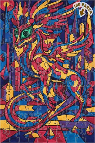 Teona Ahşap لغز خشبي مؤطر بطبقتين بمظهر لوحة زيتية فنية تجريدية لتنين مجنح 10...