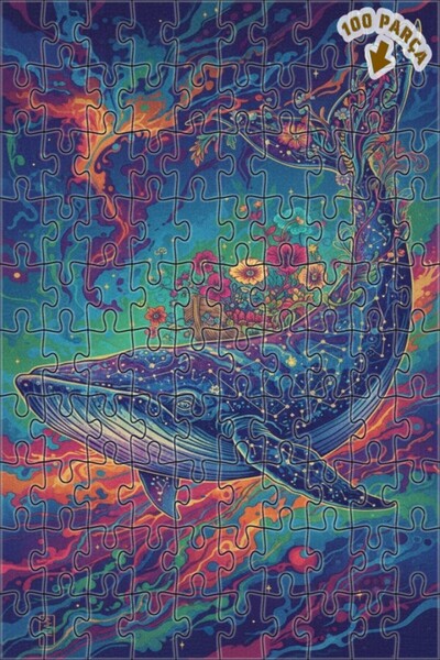 Teona Ahşap لغز خشبي مؤطر بطبقتين على شكل حوت فضائي غامض 100 قطعة 25×25