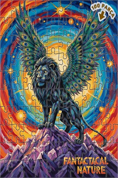 Teona Ahşap لغز فني على شكل رجل أسد مجنح بتأثير الزيت 100 قطعة 25×25