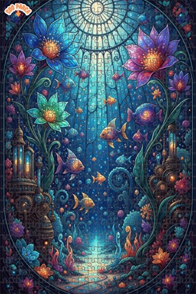 Teona Ahşap Masalsı Akvaryum Yağlı Boya Görünümlü Sanat Eseri Çift Katlı Çerç...