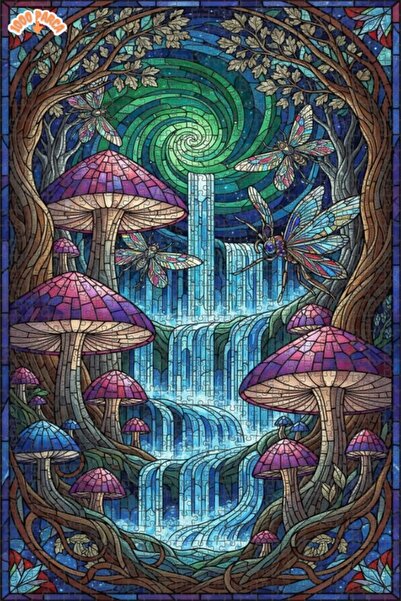 Teona Ahşap لغز خشبي بتصميم الغابة السحرية والشلالات والفراشات والفطر والزجاج...