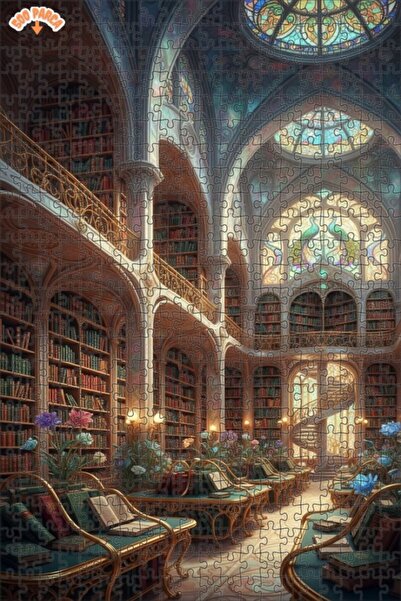 Teona Ahşap Fairy Tale Library Look Oil Painting Artwork Double Layer Framed ...